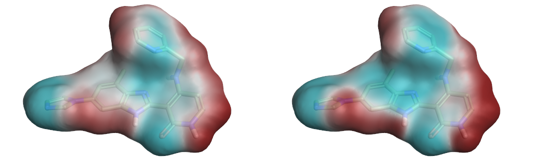 Figure 3. ESP surfaces calculated using Astex-DNN and XED charge models