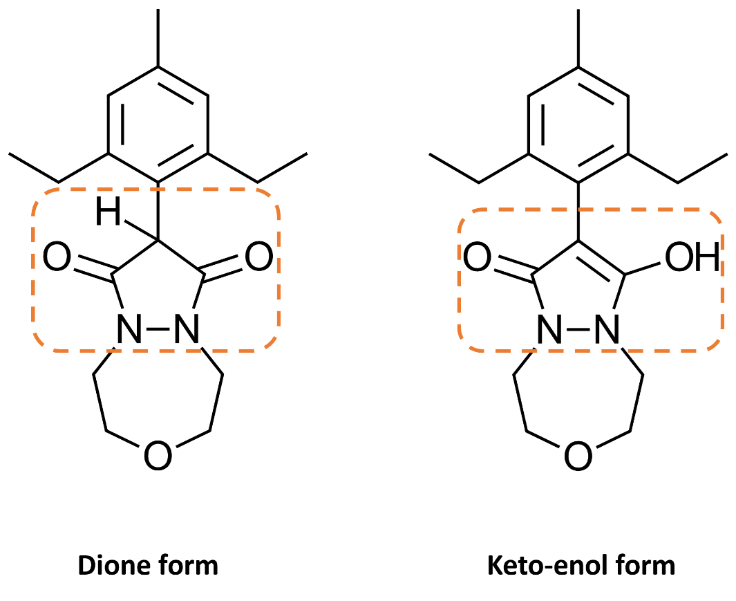 Figure 3 2D representation of the dione and keto-enol forms of Pinoxaden