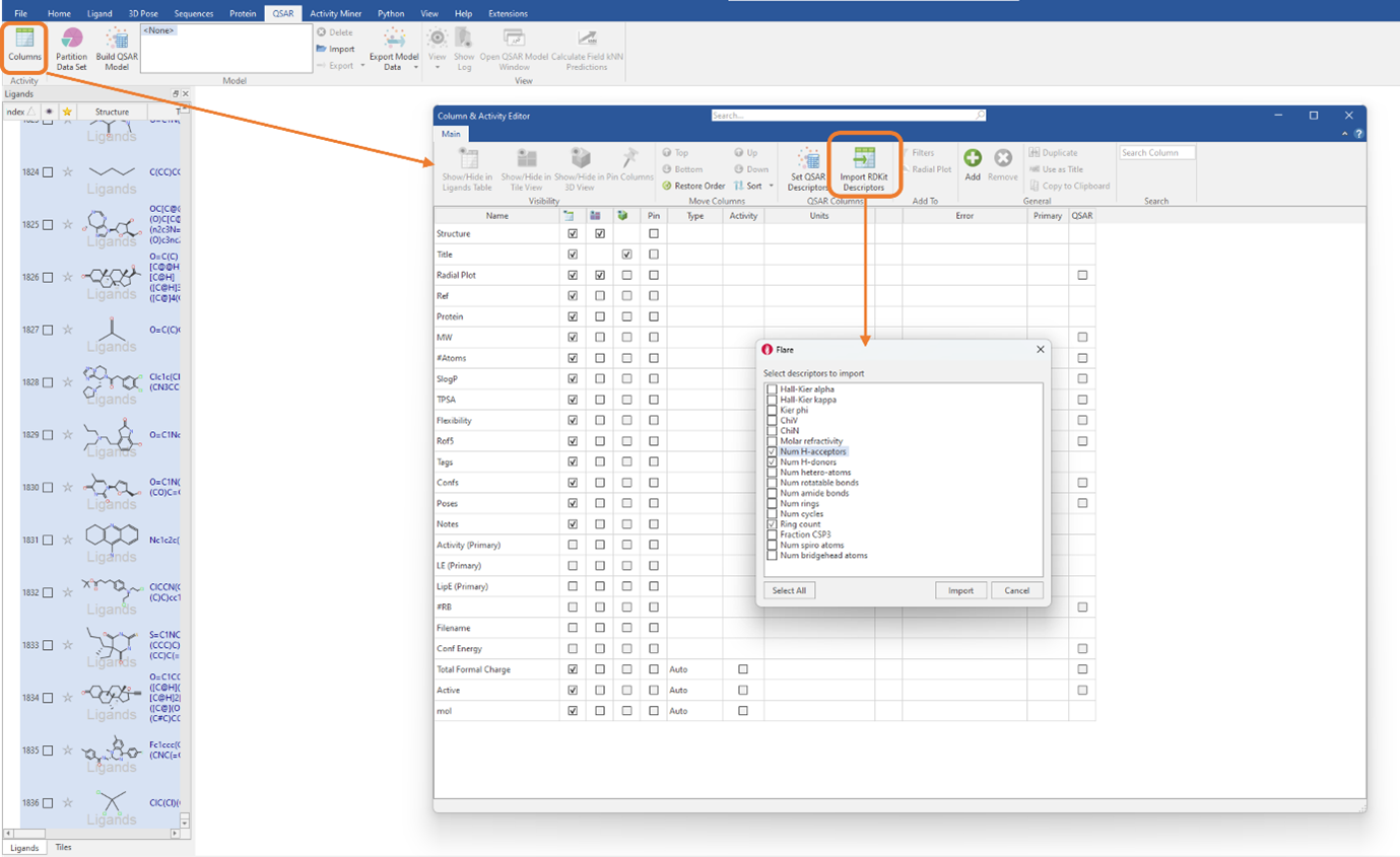 Importing RDKit 2D physico-chemical descriptors in Flare