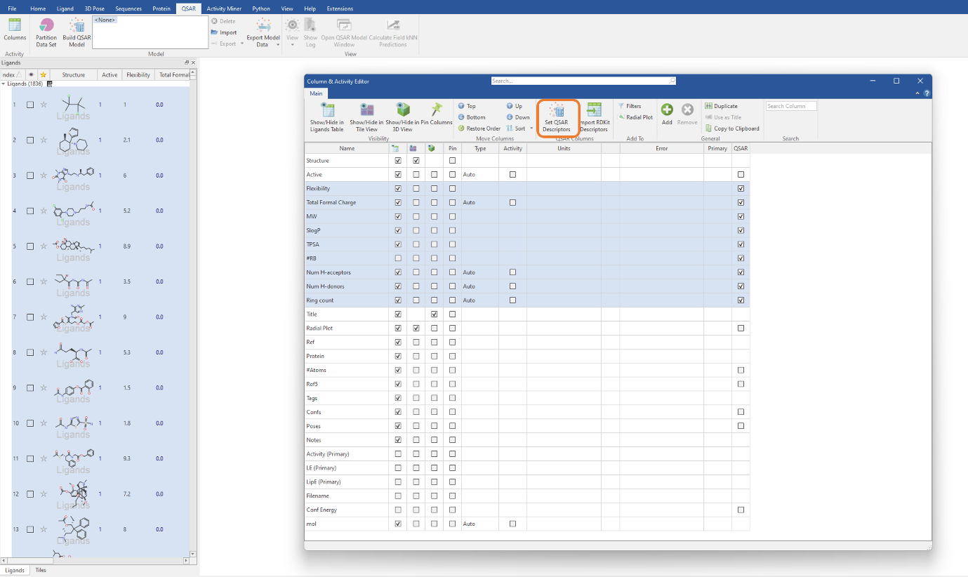 Selecting the imported RDKit descriptors to be used in Flare