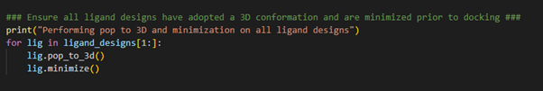 Pop-to-3D and minimization of ligand structures to be docked